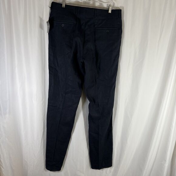 New Nordstrom Men's Shop Linen Pants Men's 34R Navy Blue Flat Front Office Work - Picture 9 of 12